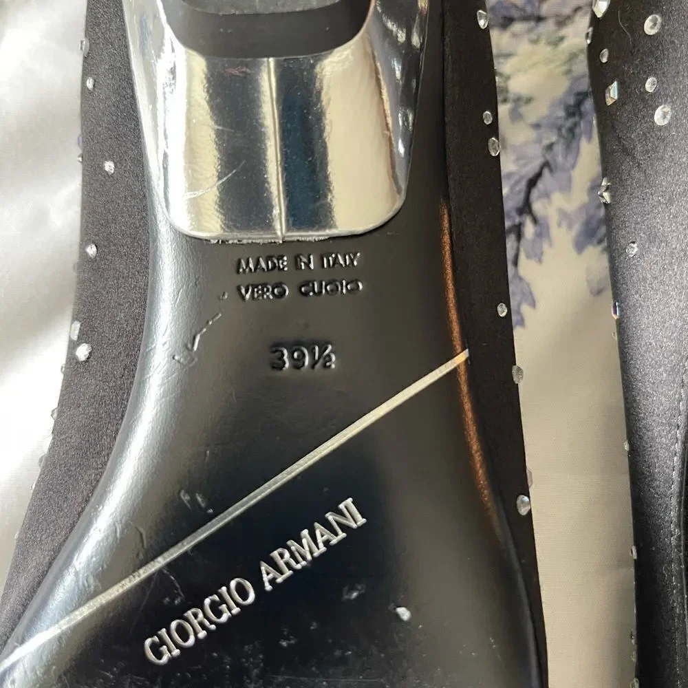 GIORGIO ARMANI Swarovski‎ Crystals Ballerina Slippers Flat Shoes It 39.5